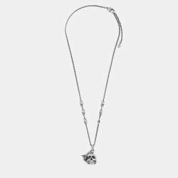 Pre Owned Alexander McQueen Skull Motif Silver Tone Pendant Necklace