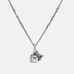 Pre Owned Alexander McQueen Skull Motif Silver Tone Pendant Necklace