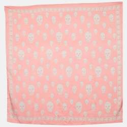 Pre Owned Alexander McQueen Pink/Grey Skull Print Silk Scarf
