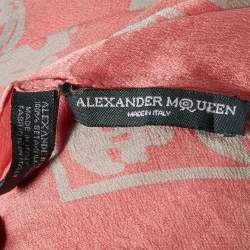 Pre Owned Alexander McQueen Pink/Grey Skull Print Silk Scarf
