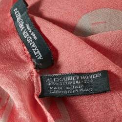 Pre Owned Alexander McQueen Pink/Grey Skull Print Silk Scarf