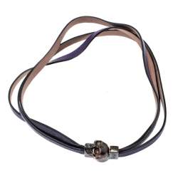 مملوكة مسبقًا Alexander McQueen Purple Triple Strand Leather Skull Choker Necklace