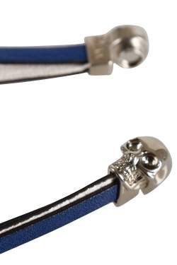 Pre Owned Alexander McQueen Blue & White Leather Magnetic Skull Wrap Around Bracelet