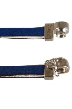 Pre Owned Alexander McQueen Blue & White Leather Magnetic Skull Wrap Around Bracelet