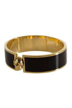Pre Owned Alexander McQueen Skull Black Resin Gold Tone Wide Bracelet