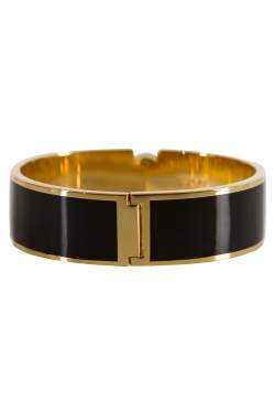 Pre Owned Alexander McQueen Skull Black Resin Gold Tone Wide Bracelet