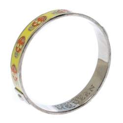 Pre Owned Alexander McQueen Yellow Resin Skull Enamel Silver Tone Bangle Bracelet