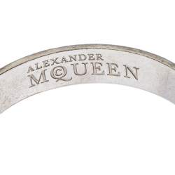 Pre Owned Alexander McQueen Yellow Resin Skull Enamel Silver Tone Bangle Bracelet