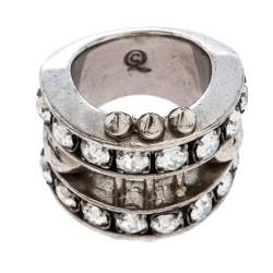 Pre Owned Alexander McQueen Skull Crystal Silver Tone Cocktail Ring Size 52.5