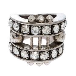 Pre Owned Alexander McQueen Skull Crystal Silver Tone Cocktail Ring Size 52.5