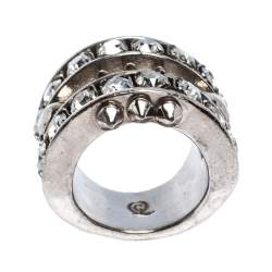 Pre Owned Alexander McQueen Skull Crystal Silver Tone Cocktail Ring Size 52.5