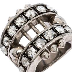 Pre Owned Alexander McQueen Skull Crystal Silver Tone Cocktail Ring Size 52.5