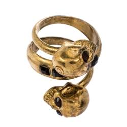 Pre Owned McQ by Alexander McQueen Double Crystal Skull Wrap Gold Tone Ring EU 53