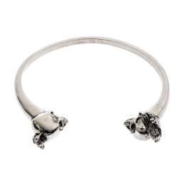 Pre Owned Alexander McQueen Raven Skull Silver Tone Open Cuff Bracelet M