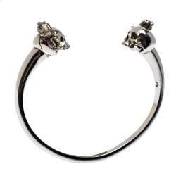 Pre Owned Alexander McQueen Raven Skull Silver Tone Open Cuff Bracelet M