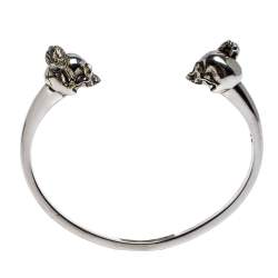 Pre Owned Alexander McQueen Raven Skull Silver Tone Open Cuff Bracelet M