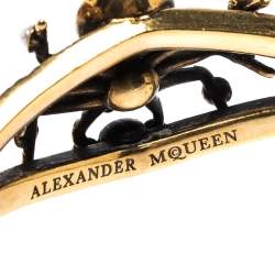 Pre Owned Alexander McQueen Crystal Faux Pearl Gold Tone Spider Open Cuff Bracelet S