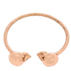 Pre Owned Alexander McQueen Twin Skull Crystal Rose Gold Tone Open Cuff Bracelet