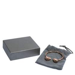 Pre Owned Alexander McQueen Twin Skull Crystal Rose Gold Tone Open Cuff Bracelet