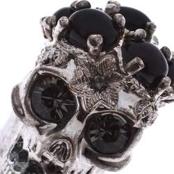 Pre Owned Alexander McQueen Skull Embellished Silver Tone Cocktail Ring Size 56