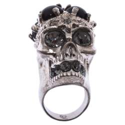 Pre Owned Alexander McQueen Skull Embellished Silver Tone Cocktail Ring Size 56