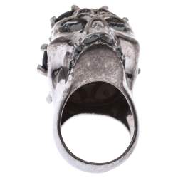 Pre Owned Alexander McQueen Skull Embellished Silver Tone Cocktail Ring Size 56