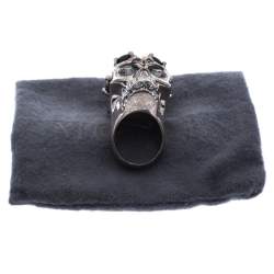 Pre Owned Alexander McQueen Skull Embellished Silver Tone Cocktail Ring Size 56