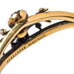 Pre Owned Alexander McQueen Crystal Faux Pearl Gold Tone Spider Open Cuff Bracelet S