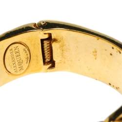 مملوكة مسبقًا Alexander McQueen Black Leather Crystal Double Skull Open Cuff Bracelet