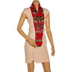 Pre Owned وشاح أليكساندر ماكوين شيفون حرير طباعة جمجمة أحمر