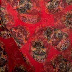 Pre Owned وشاح أليكساندر ماكوين شيفون حرير طباعة جمجمة أحمر