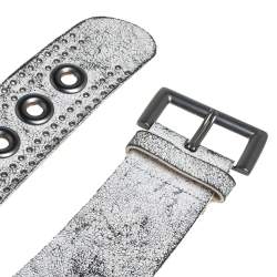 Pre Owned Alexander McQueen White/Black Textured Leather Wide Belt Size 75 CM