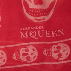 Pre Owned Alexander McQueen Red Skull Print Silk Scarf