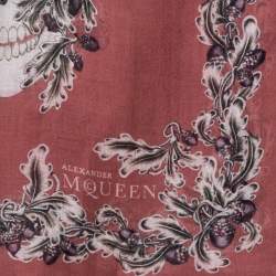 Pre Owned Alexander McQueen Berry Pink Skeleton Print Modal Silk Scarf