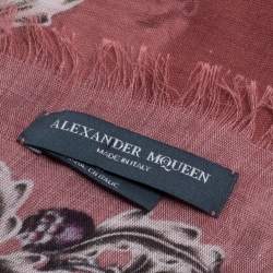 Pre Owned Alexander McQueen Berry Pink Skeleton Print Modal Silk Scarf