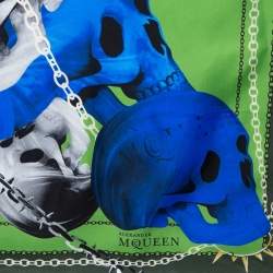 Pre Owned Alexander McQueen Green & Blue Panther Skull Print Silk Scarf