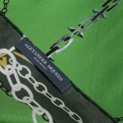 Pre Owned Alexander McQueen Green & Blue Panther Skull Print Silk Scarf