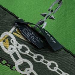 Pre Owned Alexander McQueen Green & Blue Panther Skull Print Silk Scarf