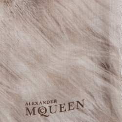 Alexander McQueen Beige Fur and Skull Print Modal Silk Scarf