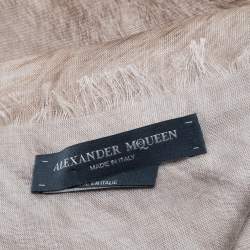 Alexander McQueen Beige Fur and Skull Print Modal Silk Scarf