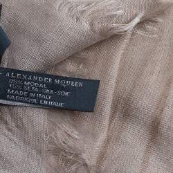 Alexander McQueen Beige Fur and Skull Print Modal Silk Scarf
