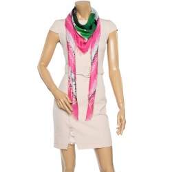 Pre Owned وشاح أليكساندر ماكوين حرير و مودال مطبوع جمجمه و فهد وردي