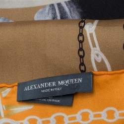 Pre Owned Alexander McQueen Orange Panther Skull Print Silk Scarf