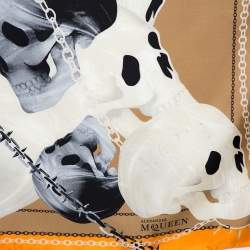 Pre Owned Alexander McQueen Orange Panther Skull Print Silk Scarf