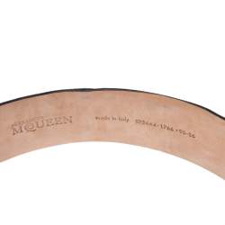 Pre Owned Alexander McQueen Metallic Bronze Leather Logo Buckle Belt Size 90 CM