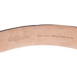 Pre Owned Alexander McQueen Metallic Bronze Leather Logo Buckle Belt Size 90 CM