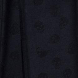 Pre Owned Alexander McQueen Black Skull Motif Fringed Wool Scarf 
