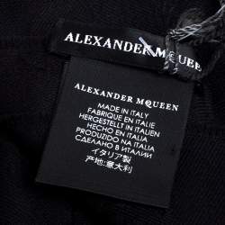 Pre Owned Alexander McQueen Black Skull Motif Fringed Wool Scarf 