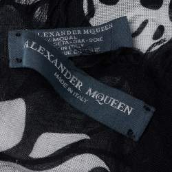 Pre Owned Alexander McQueen Black Floral Skull Modal Scarf