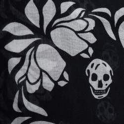 Pre Owned Alexander McQueen Black Floral Skull Modal Scarf